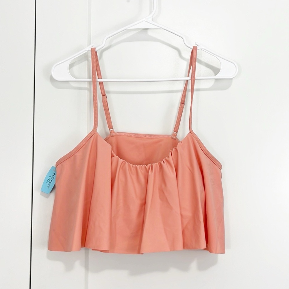 New Cupsay Medium Coral Ruffle Adjustable Bikini Top